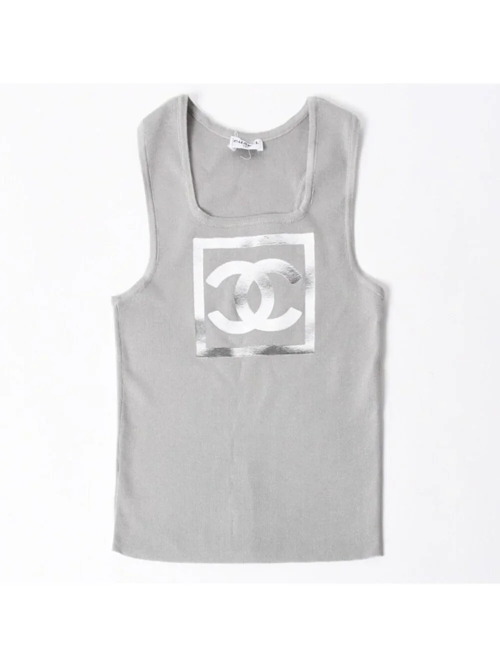 Chanel CC Logo Tank Top Cotton Gray Silver